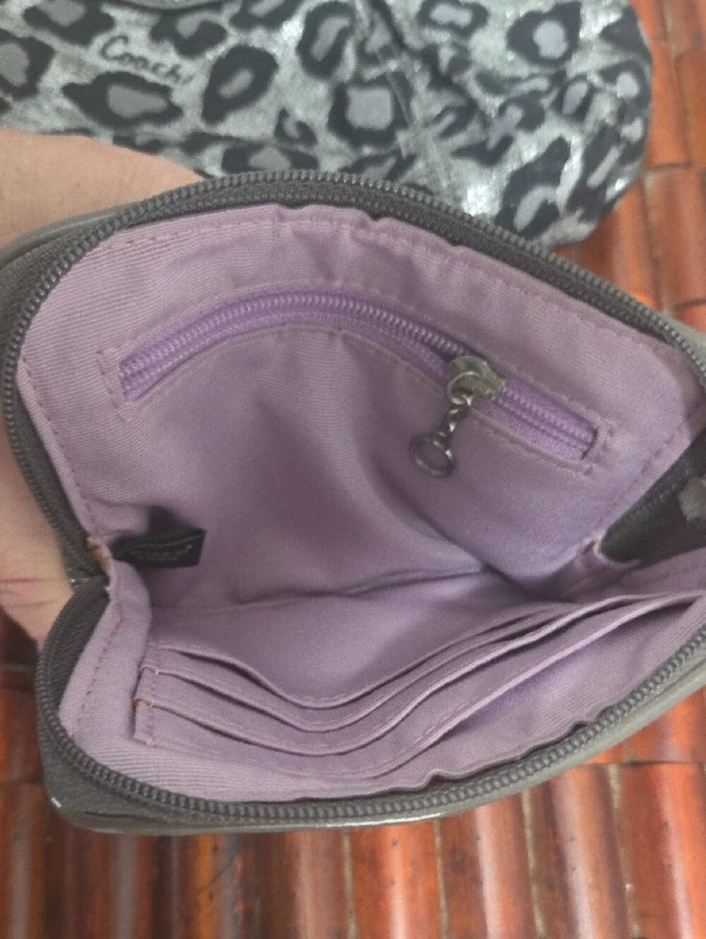 Coach Metallic Leapard Wristlet And Coin And Card Pouch